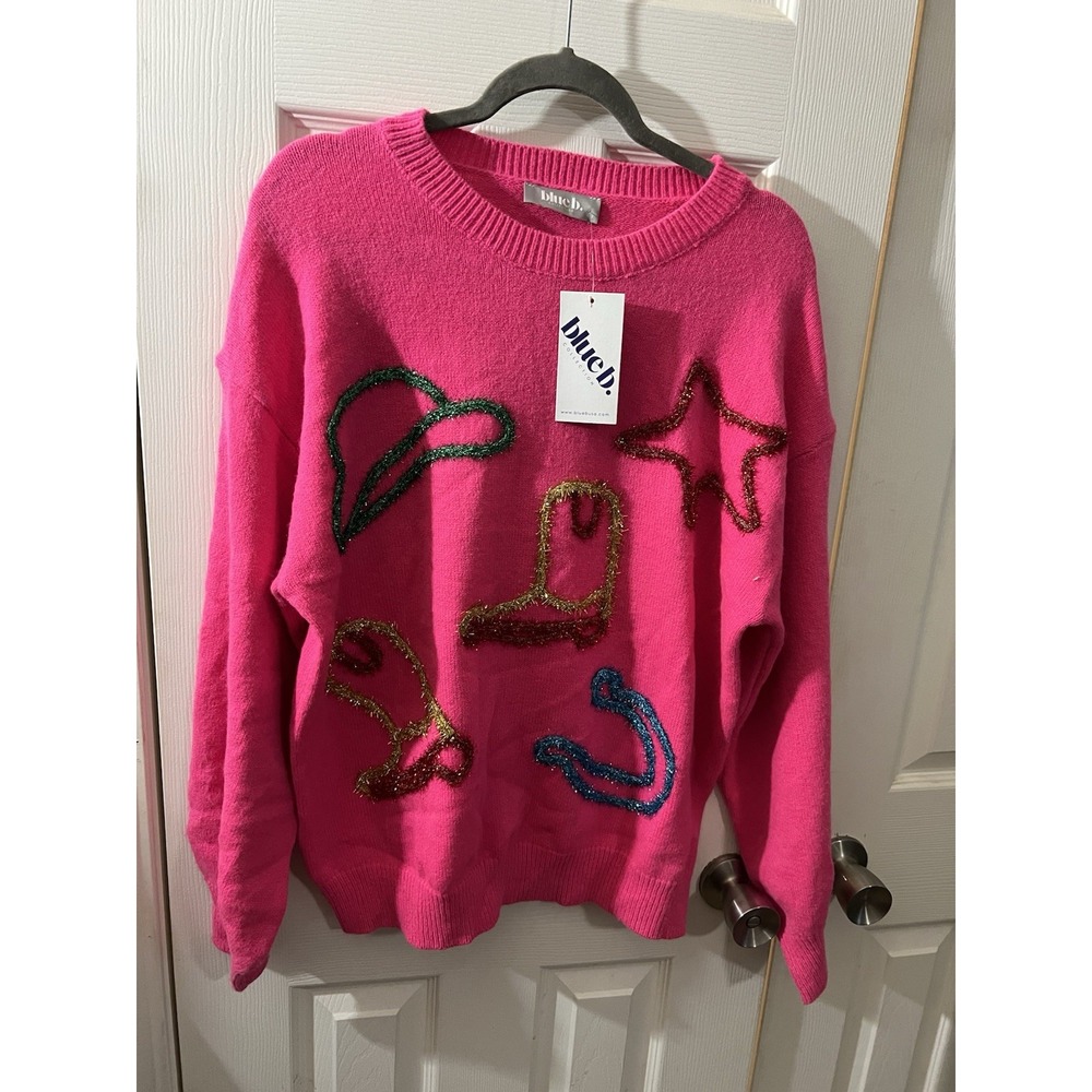Metallic Cowboy Sweater NWT‎ Size Large Pink